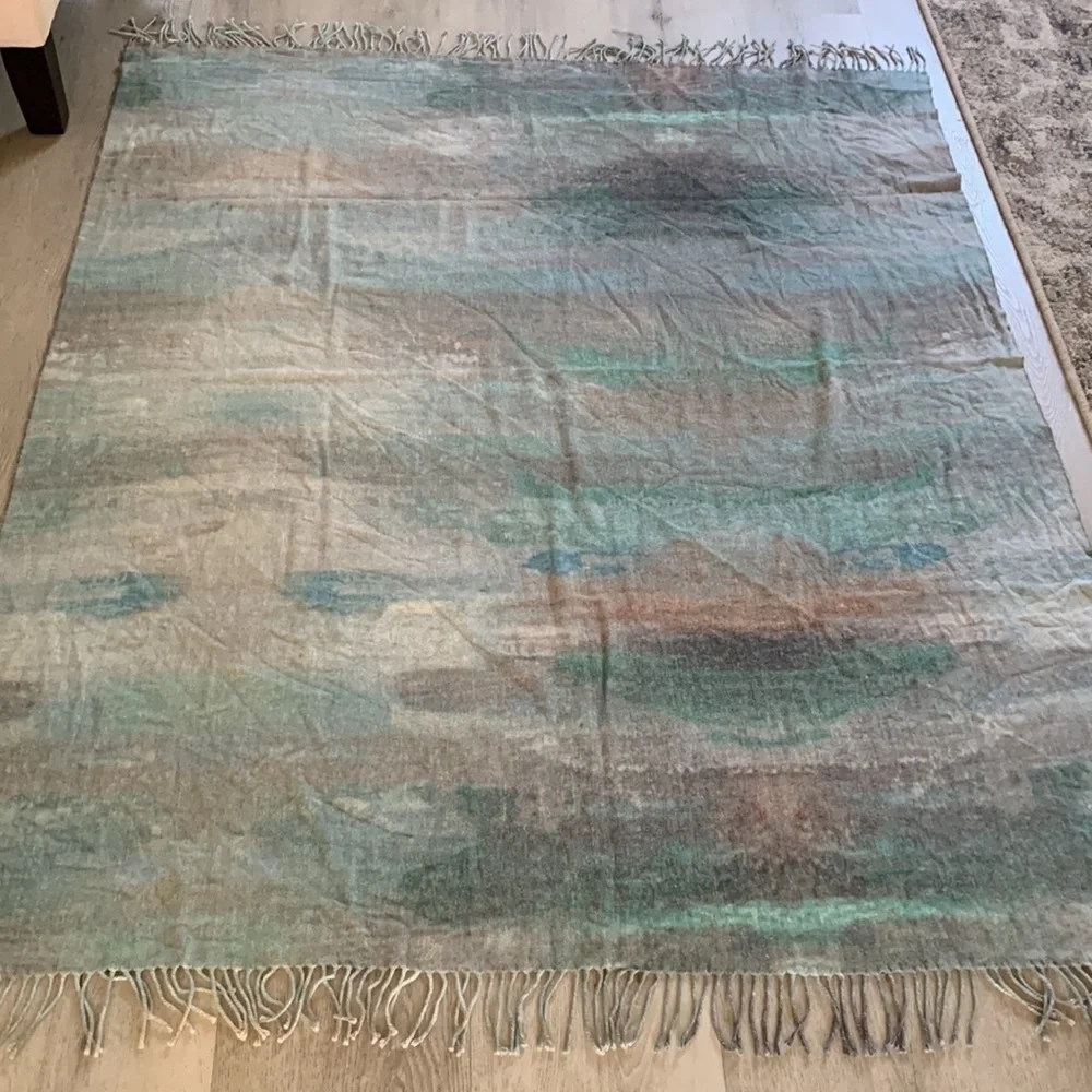 NIDO NOTTE ITALIA LUXURY FRINGED MULTICOLORED THROW BLANKET gray blue cotton‎